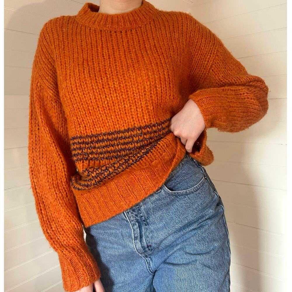 Rag & Bone wool orange and brown striped sweater